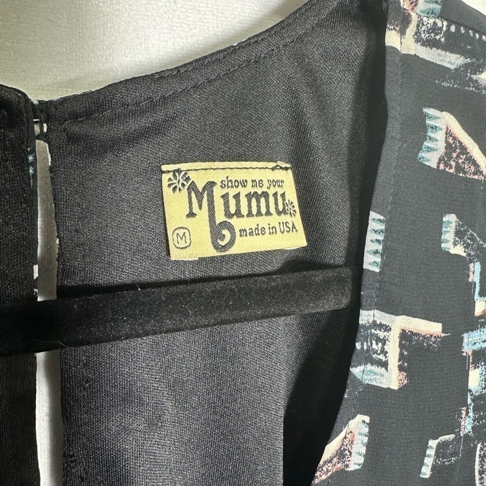Show Me Your Mumu Black Geometric Tribal Print V-Neck‎ Long Sleeve Mini Dress M - Picture 9 of 9